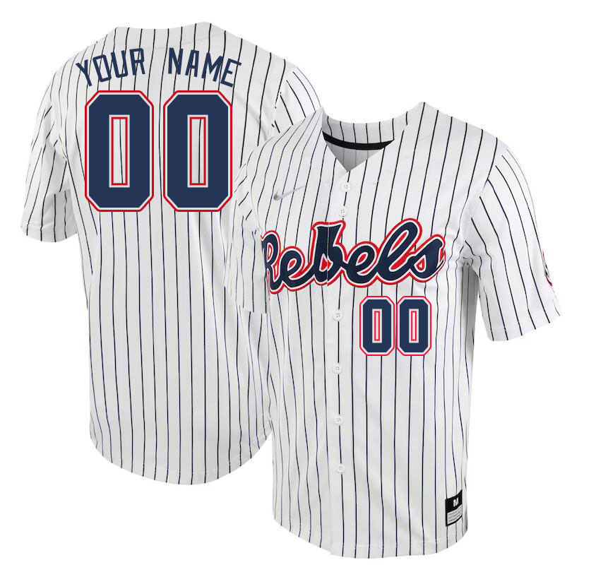 Custom Ole Miss Rebels Name And Number College Baseball Jerseys Stitched-Pinstripe - Click Image to Close